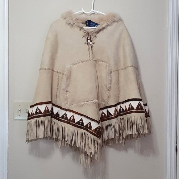 NEW Ralph Lauren 100% Shearling Hooded Poncho - Picture 1 of 12